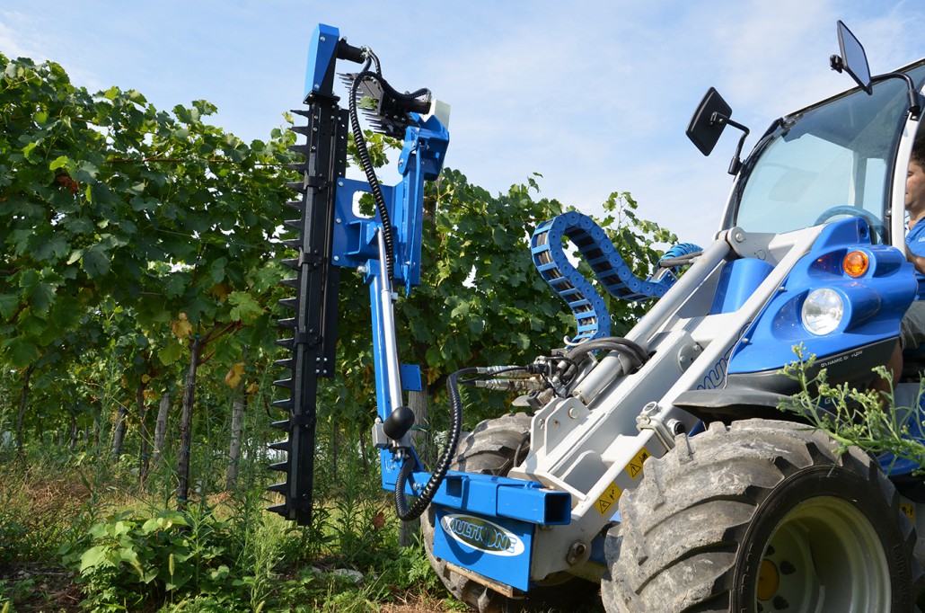 detail of a double blades hedge trimmer cutting in a vineyard