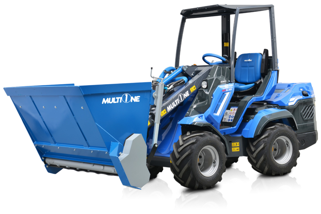 self loading salt spreader full view from left side
